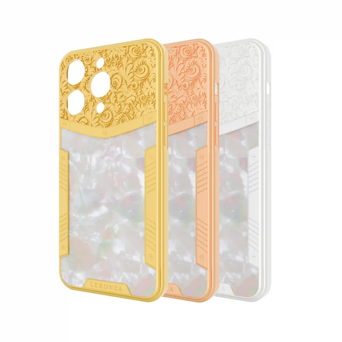 Gold iPhone 15 16 Pro Max Pearl flora case