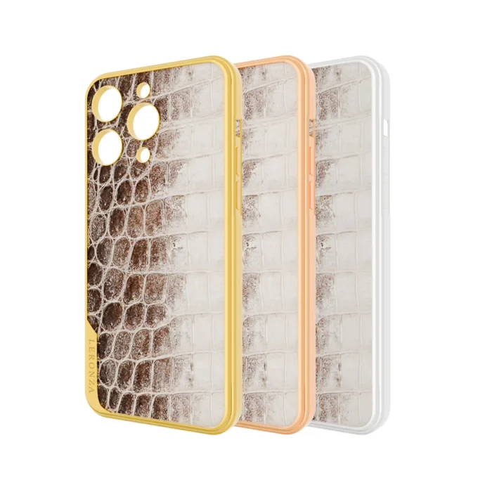 Gold iPhone 15 16 Pro Max Himalayan leather case