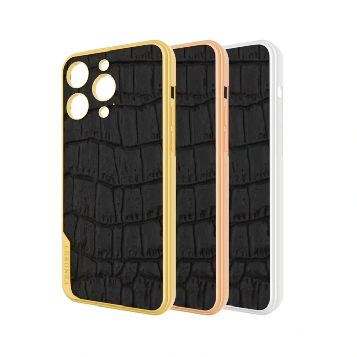 Gold iPhone 15 16 Pro Max Crocodile leather case